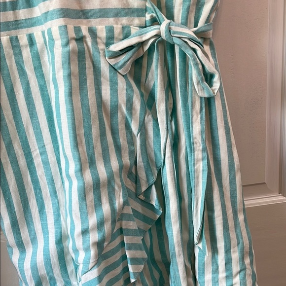NWT Draper James Teal and White Puff Sleeve True Wrap Linen Mini Dress - Size XL - Picture 10 of 16